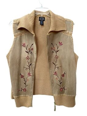 Embroidered Suede Leather Knit Vest size XL